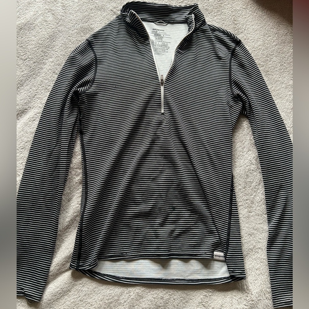 Patagonia Black and White Striped Quarter-Zip Pullover